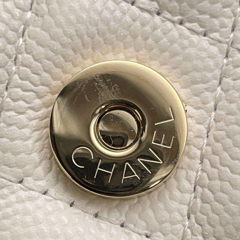 CHANEL CC Logo Mini Chain Belt Bag White Caviar Leather