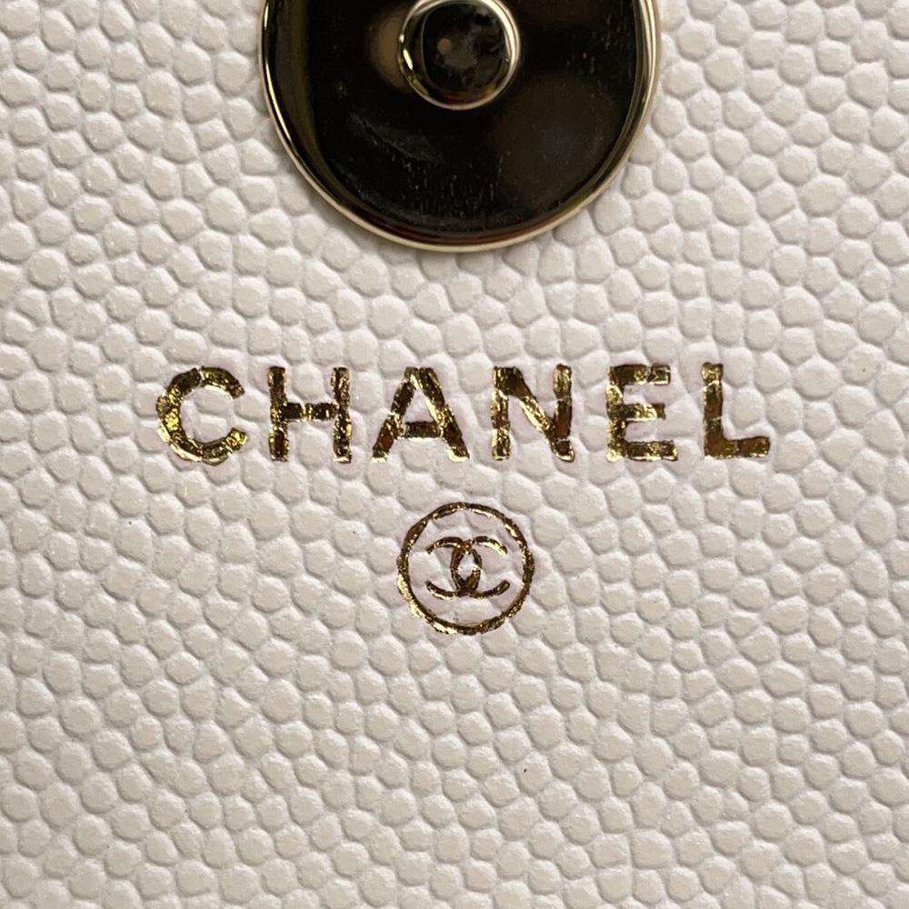 CHANEL CC Logo Mini Chain Belt Bag White Caviar Leather