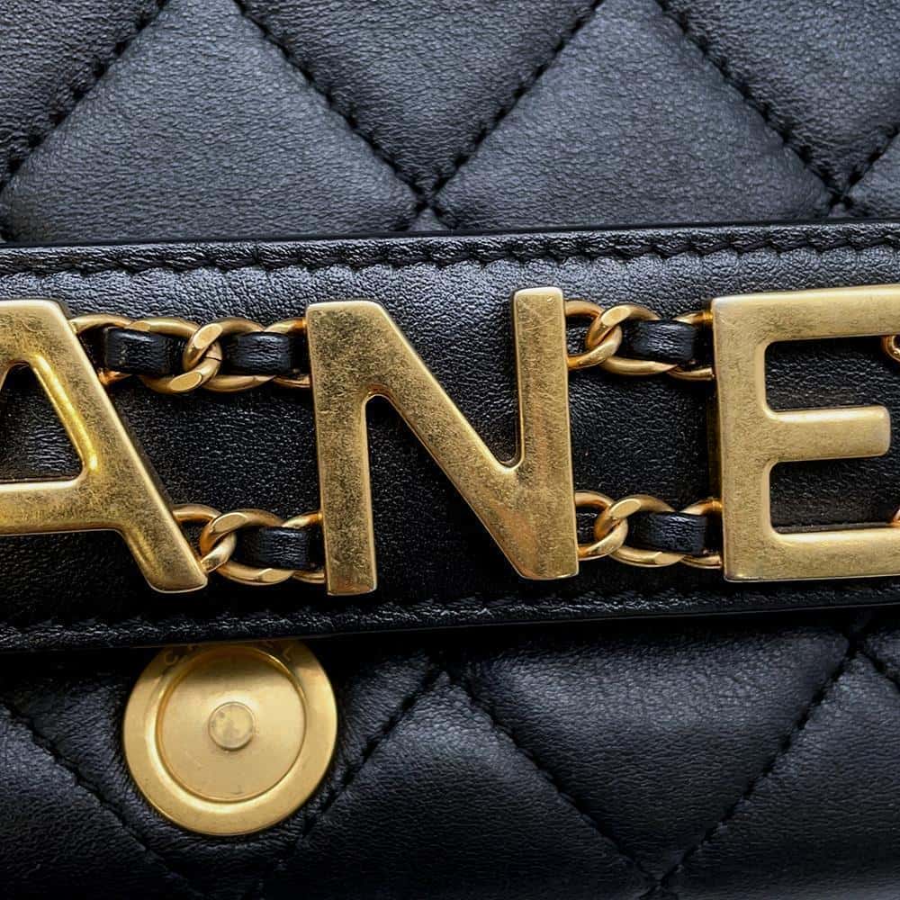 CHANEL Logo ChainShoulder Bag BlackAS4190 Lambskin