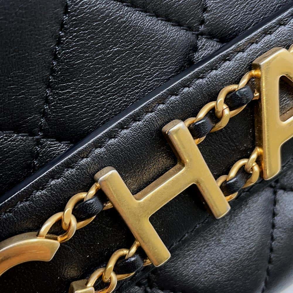 CHANEL Logo ChainShoulder Bag BlackAS4190 Lambskin