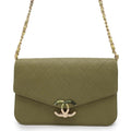 CHANEL ChainShoulder Bag Khaki Caviar Leather