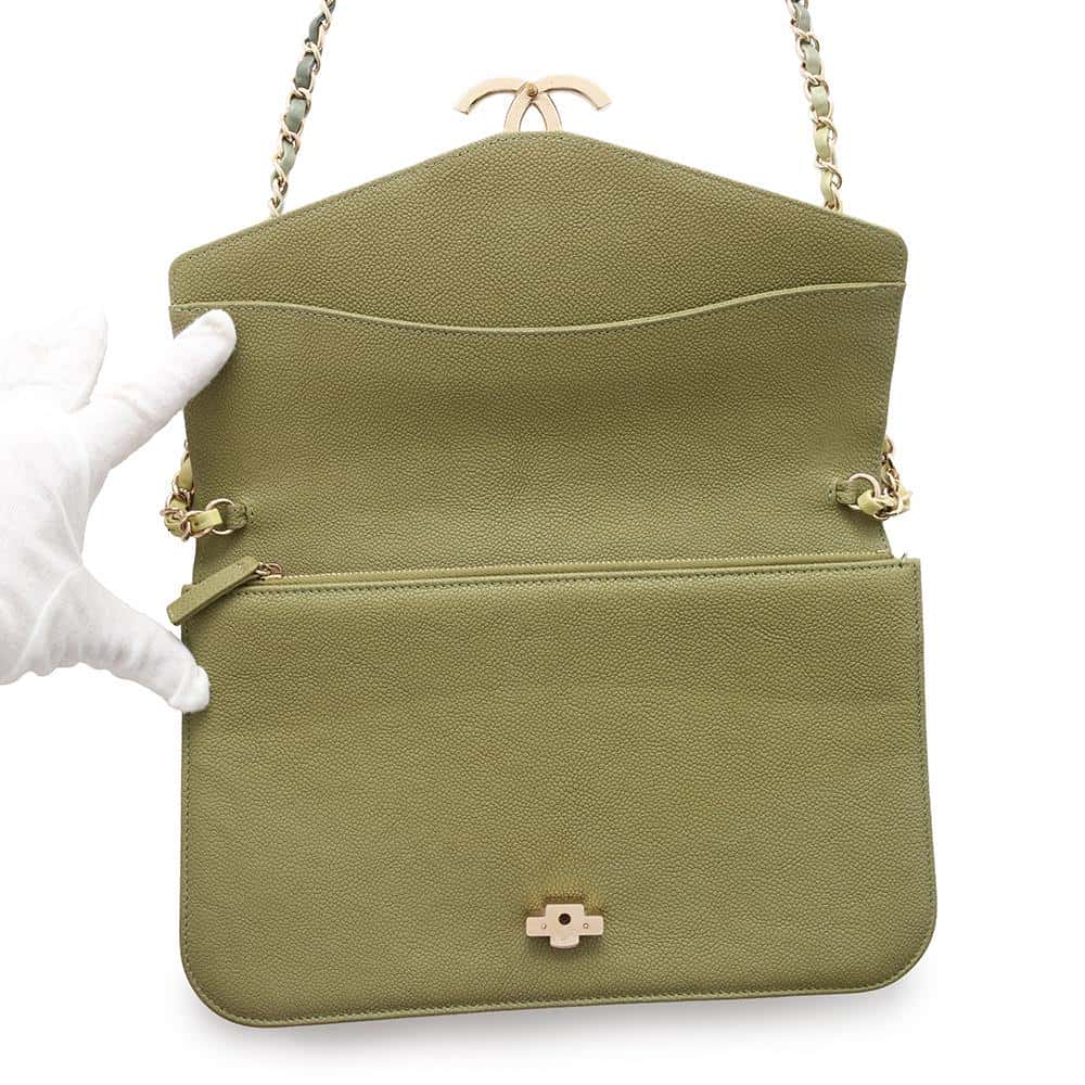 CHANEL ChainShoulder Bag Khaki Caviar Leather