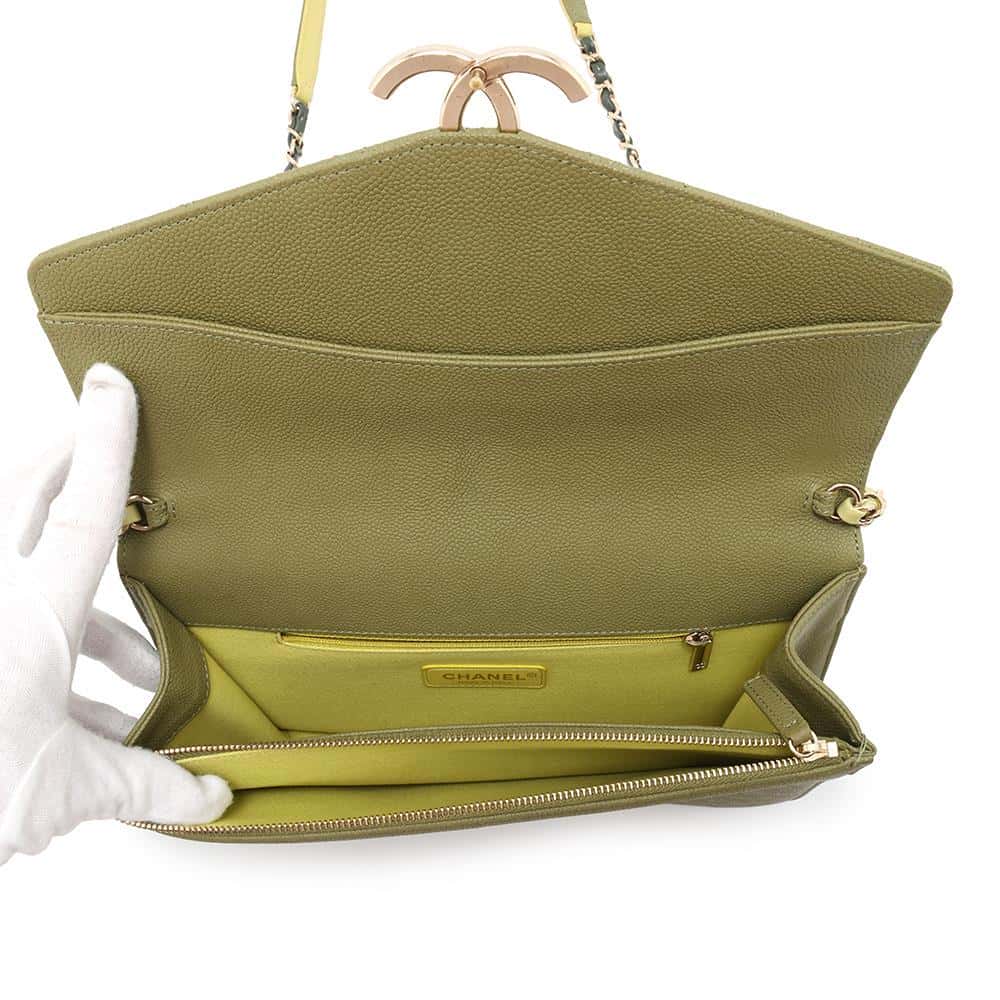 CHANEL ChainShoulder Bag Khaki Caviar Leather