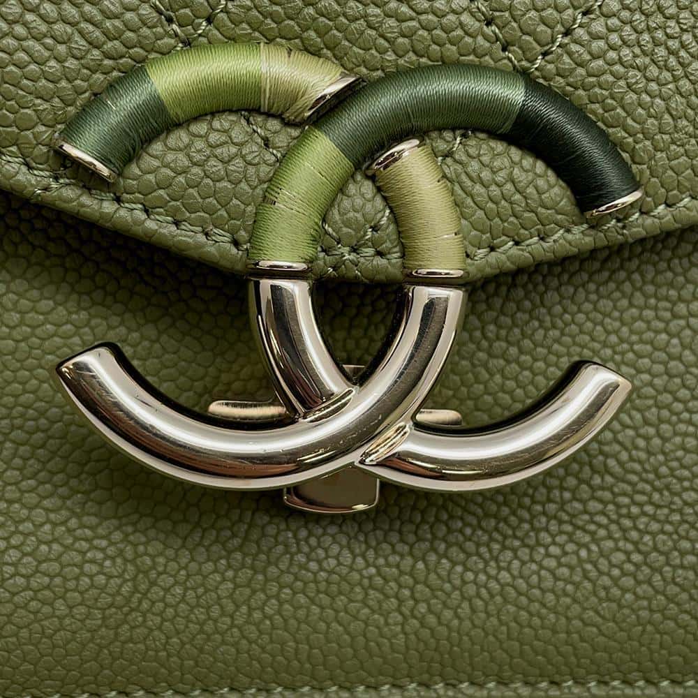 CHANEL ChainShoulder Bag Khaki Caviar Leather