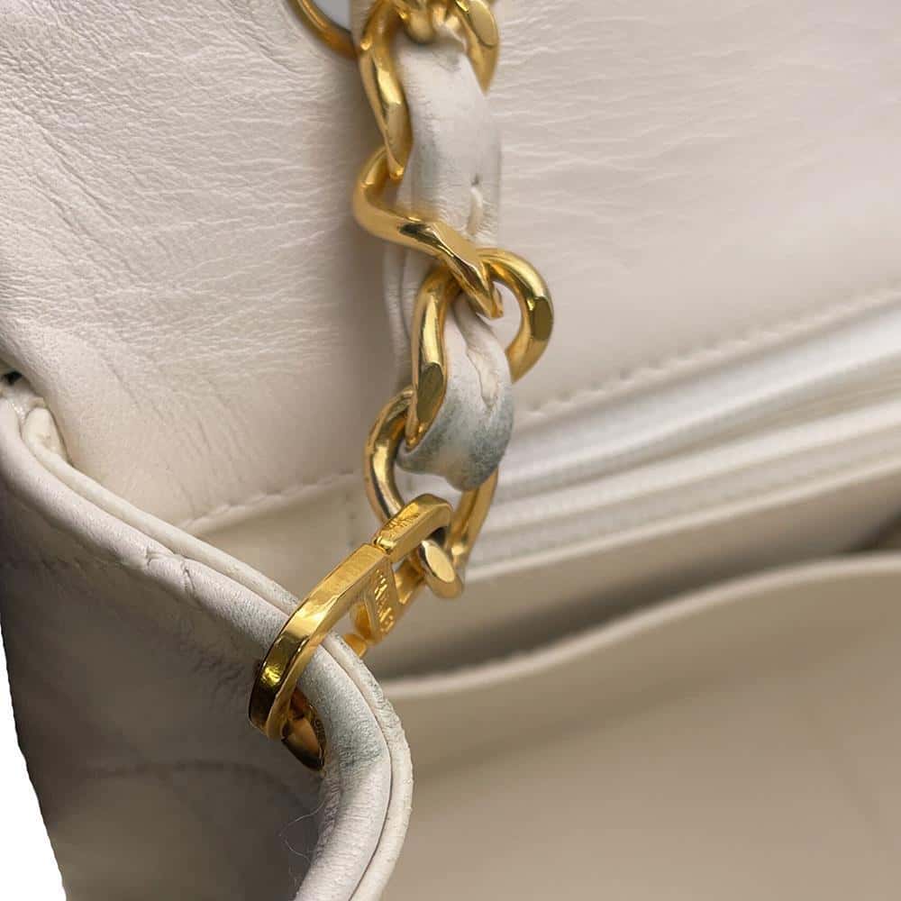 CHANEL Matelasse ChainShoulder Bag White Lambskin