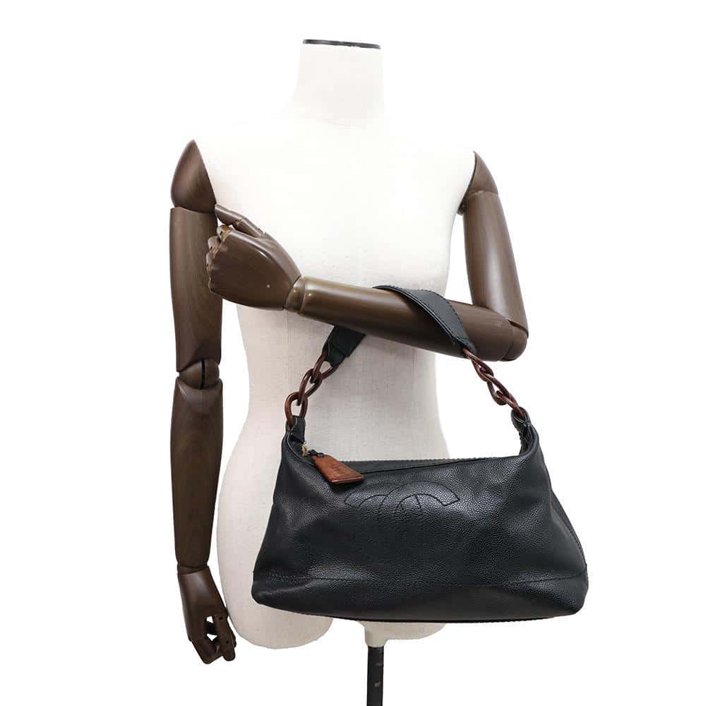 CHANEL CC Logo Handbag Black Caviar Leather
