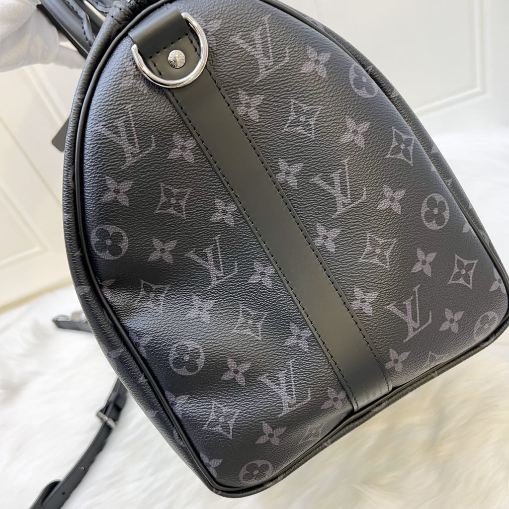 LV Keepall Bandouliere 45 in Monogram Eclipse Canvas and Dark SHW