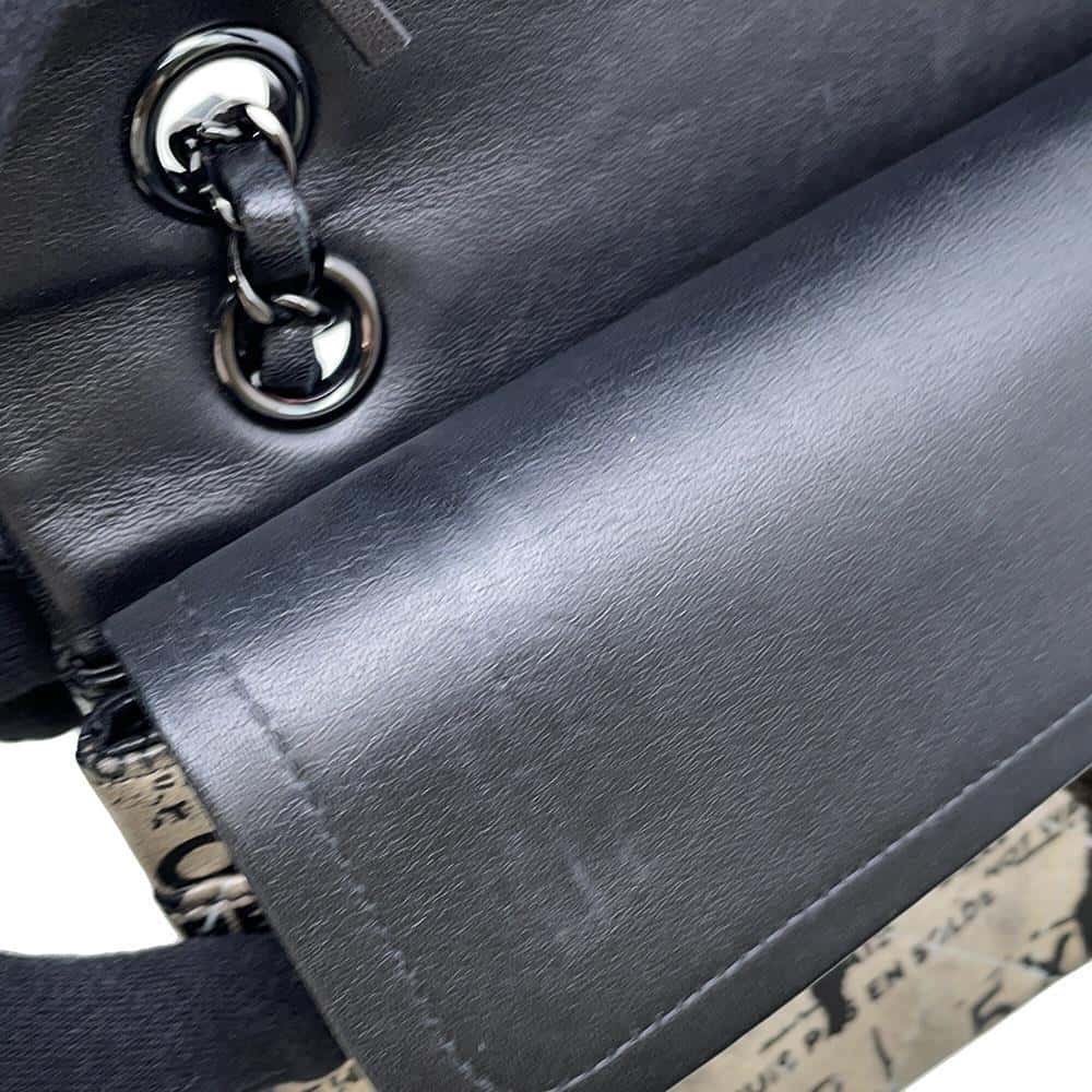 CHANEL Logo Print Double Flap ChainShoulder Bag BlackA01112 Leather