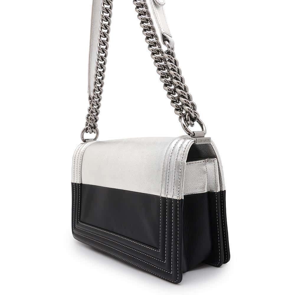 CHANEL Boy Chanel ChainShoulder Bag Black/Silver Leather