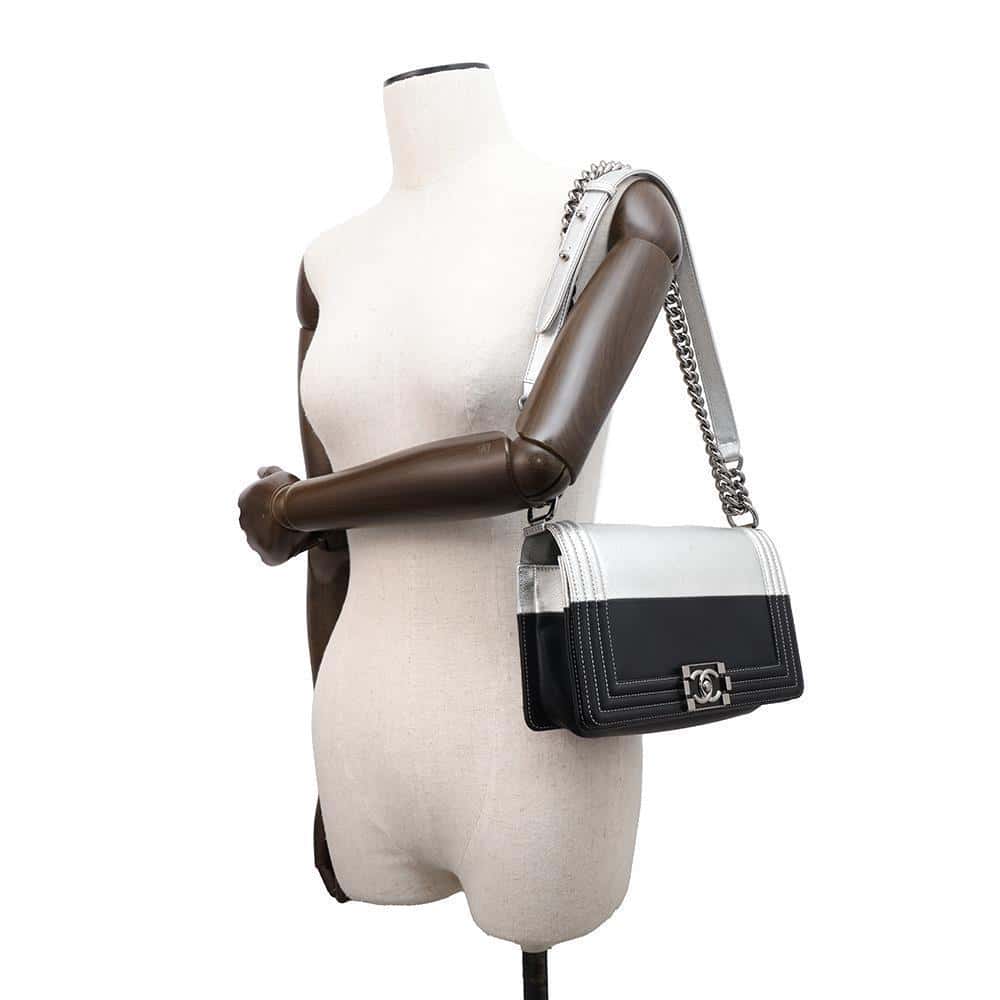 CHANEL Boy Chanel ChainShoulder Bag Black/Silver Leather