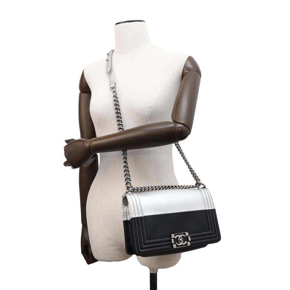 CHANEL Boy Chanel ChainShoulder Bag Black/Silver Leather