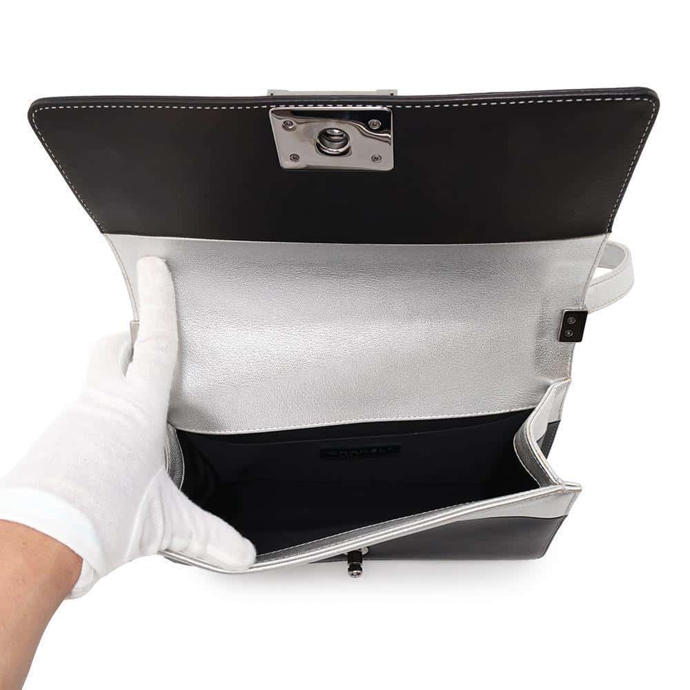 CHANEL Boy Chanel ChainShoulder Bag Black/Silver Leather