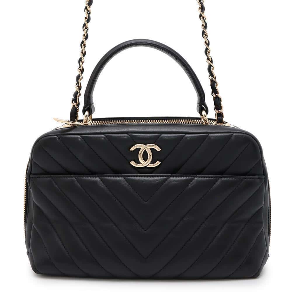 CHANEL Trendy Bowling Bag With Logo Black Lambskin
