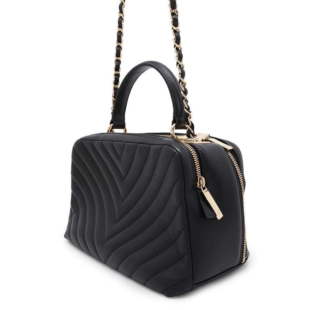 CHANEL Trendy Bowling Bag With Logo Black Lambskin