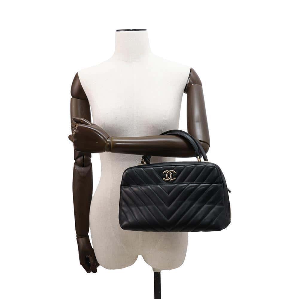 CHANEL Trendy Bowling Bag With Logo Black Lambskin