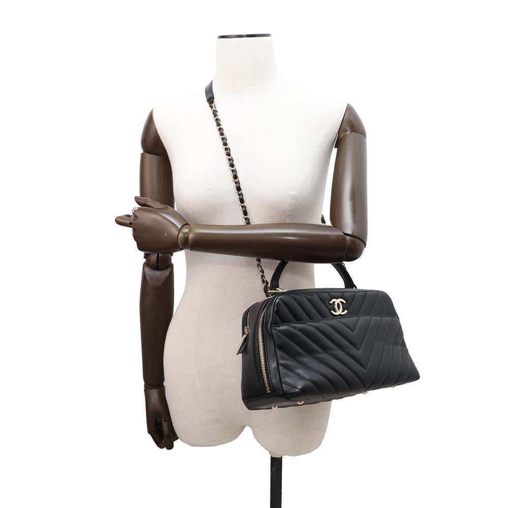 CHANEL Trendy Bowling Bag With Logo Black Lambskin