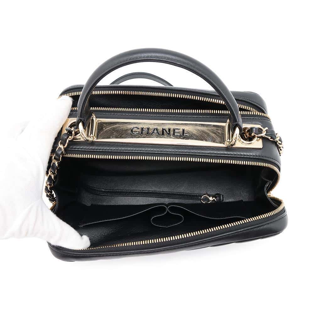 CHANEL Trendy Bowling Bag With Logo Black Lambskin