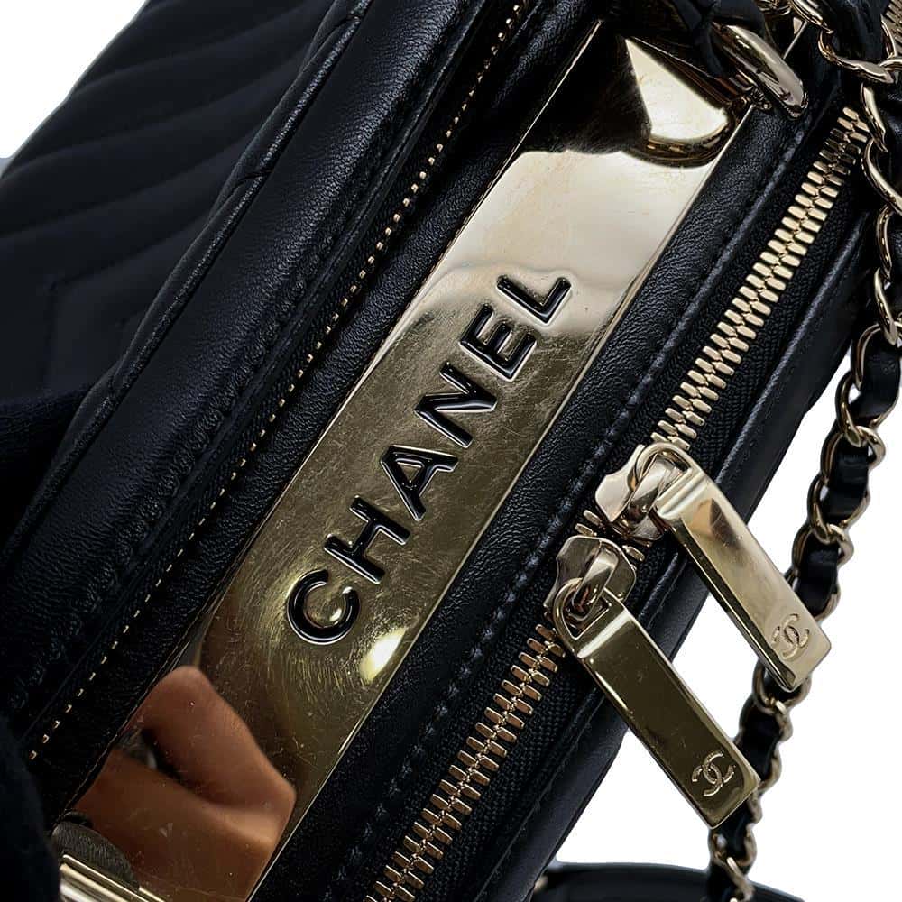 CHANEL Trendy Bowling Bag With Logo Black Lambskin