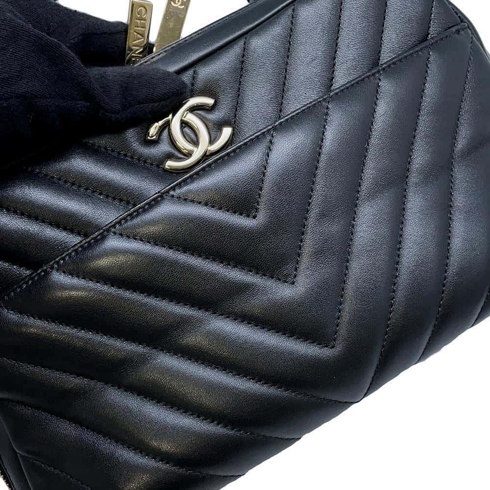 CHANEL Trendy Bowling Bag With Logo Black Lambskin