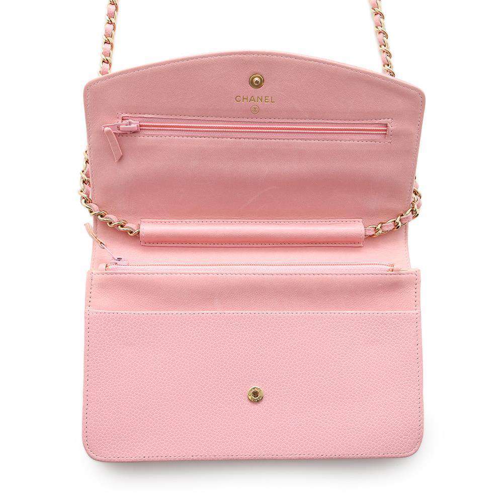 CHANEL CC Logo Chain Wallet PinkA48654 Caviar Leather