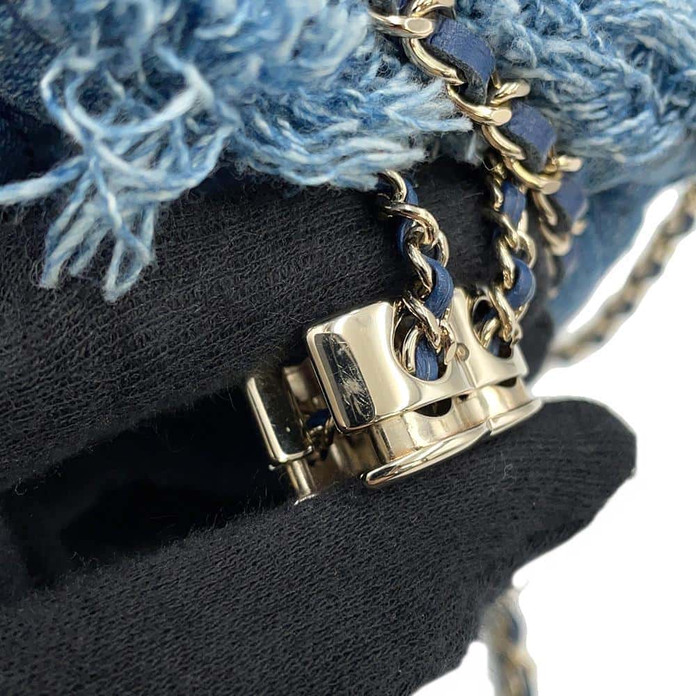 CHANEL Logo Mini Drawstring Bag Shoulder BlueAP2603 Denim Leather