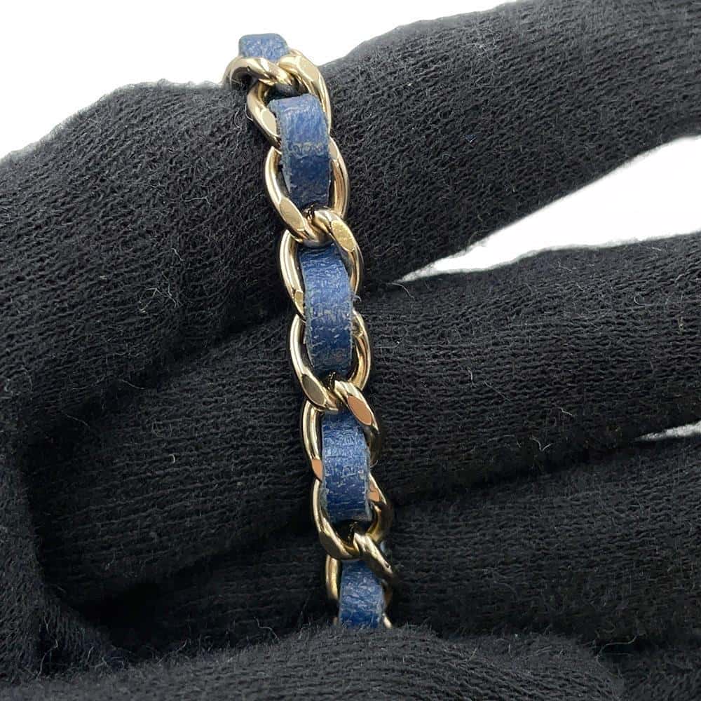 CHANEL Logo Mini Drawstring Bag Shoulder BlueAP2603 Denim Leather