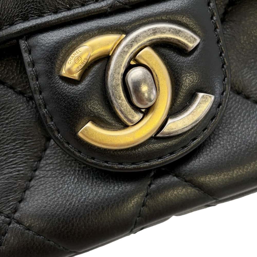 CHANEL Matelasse Bag Charm Single Flap Chain Shoulder BlackAS2979 Lambskin