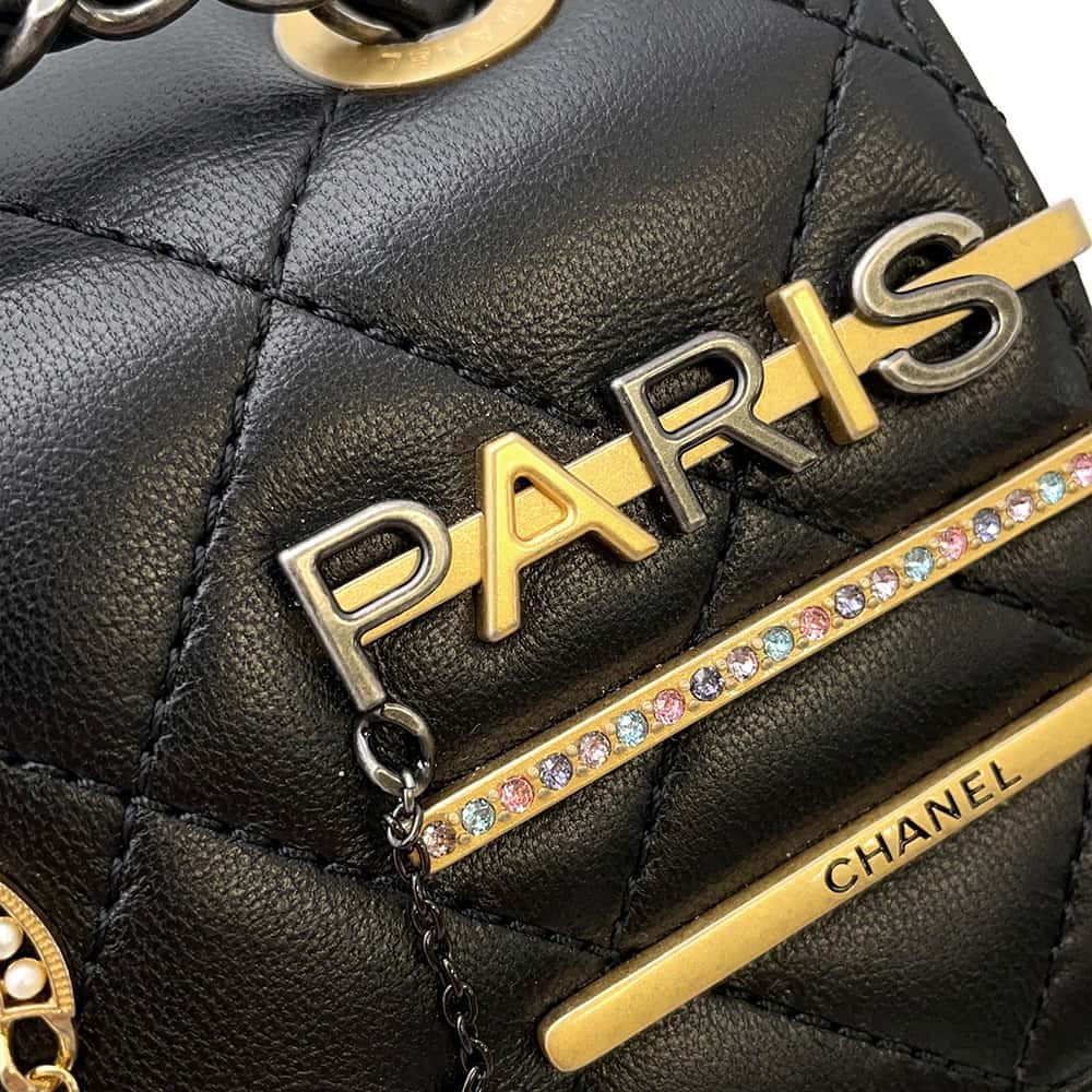CHANEL Matelasse Bag Charm Single Flap Chain Shoulder BlackAS2979 Lambskin