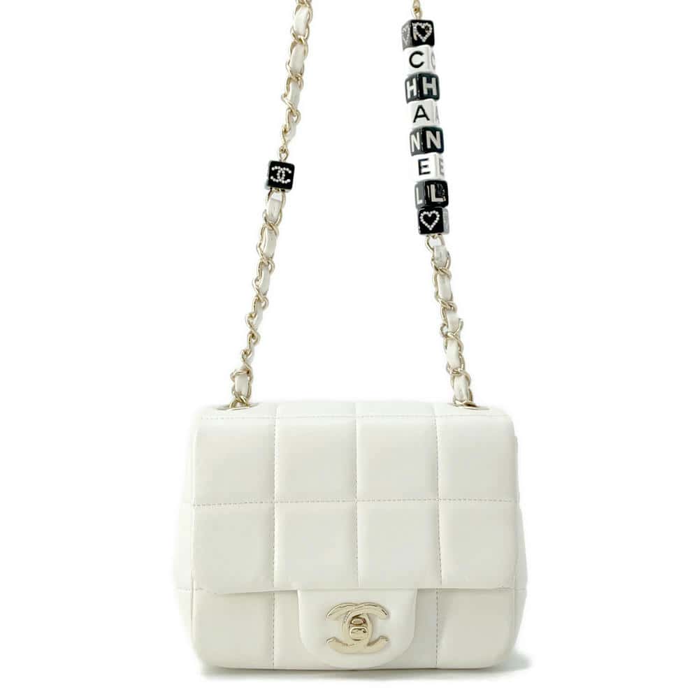 CHANEL Chocolate Bar Mini Flap ChainShoulder Bag Cruise 2023 Collection WhiteAS3744 Lambskin