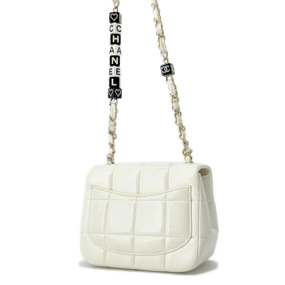 CHANEL Chocolate Bar Mini Flap ChainShoulder Bag Cruise 2023 Collection WhiteAS3744 Lambskin