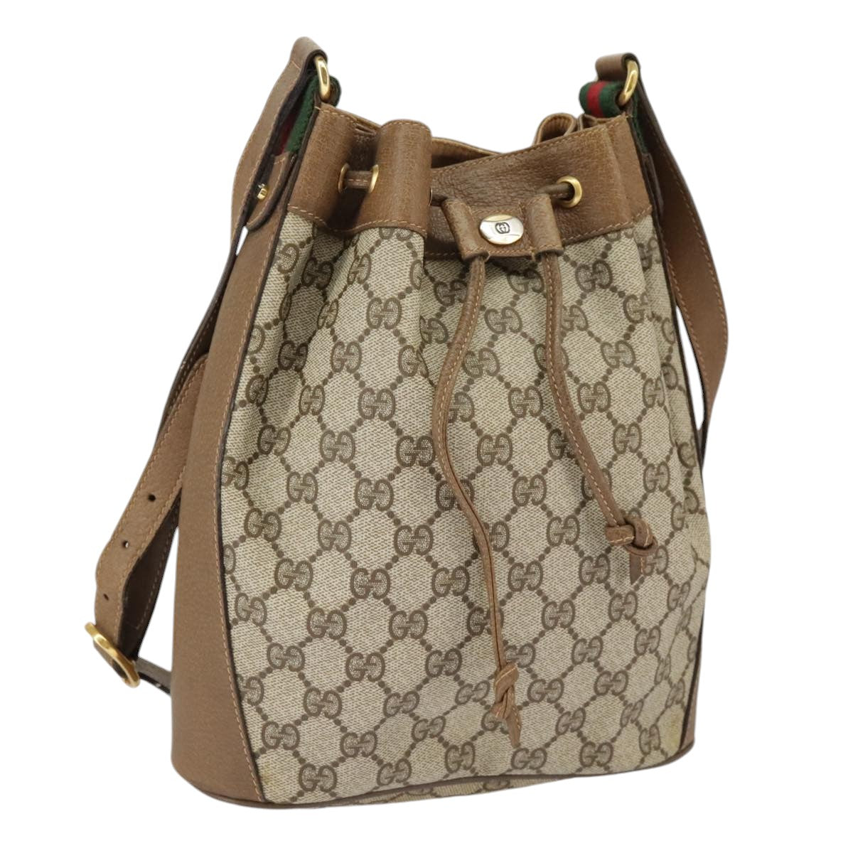 GUCCI GG Supreme Web Sherry Line Shoulder Bag PVC Beige Red 14 02 034 99654
