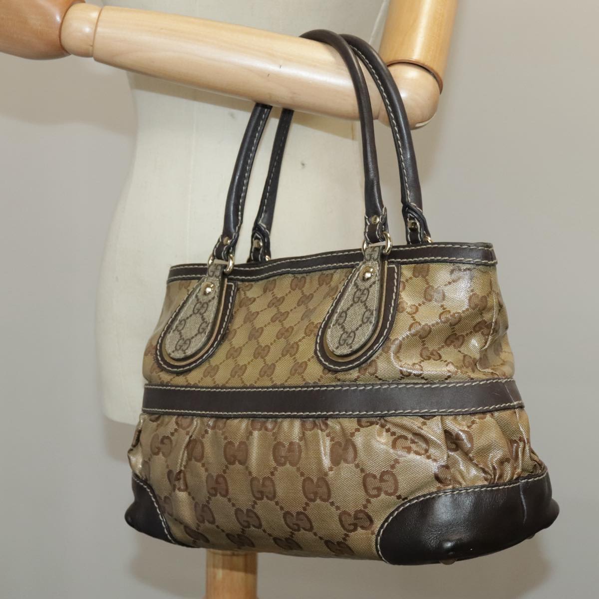 GUCCI GG Crystal Hand Bag Beige Gold 223964 99664
