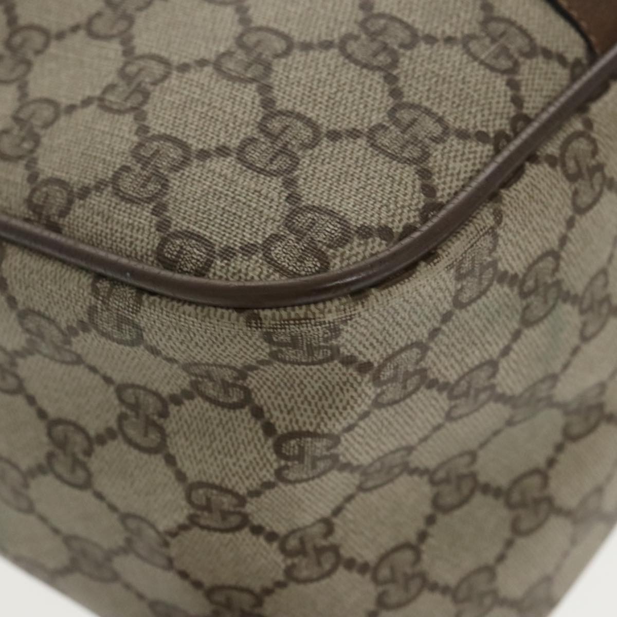 GUCCI Web Sherry Line GG Supreme Hand Bag PVC 2way Beige 39 02 041 99665