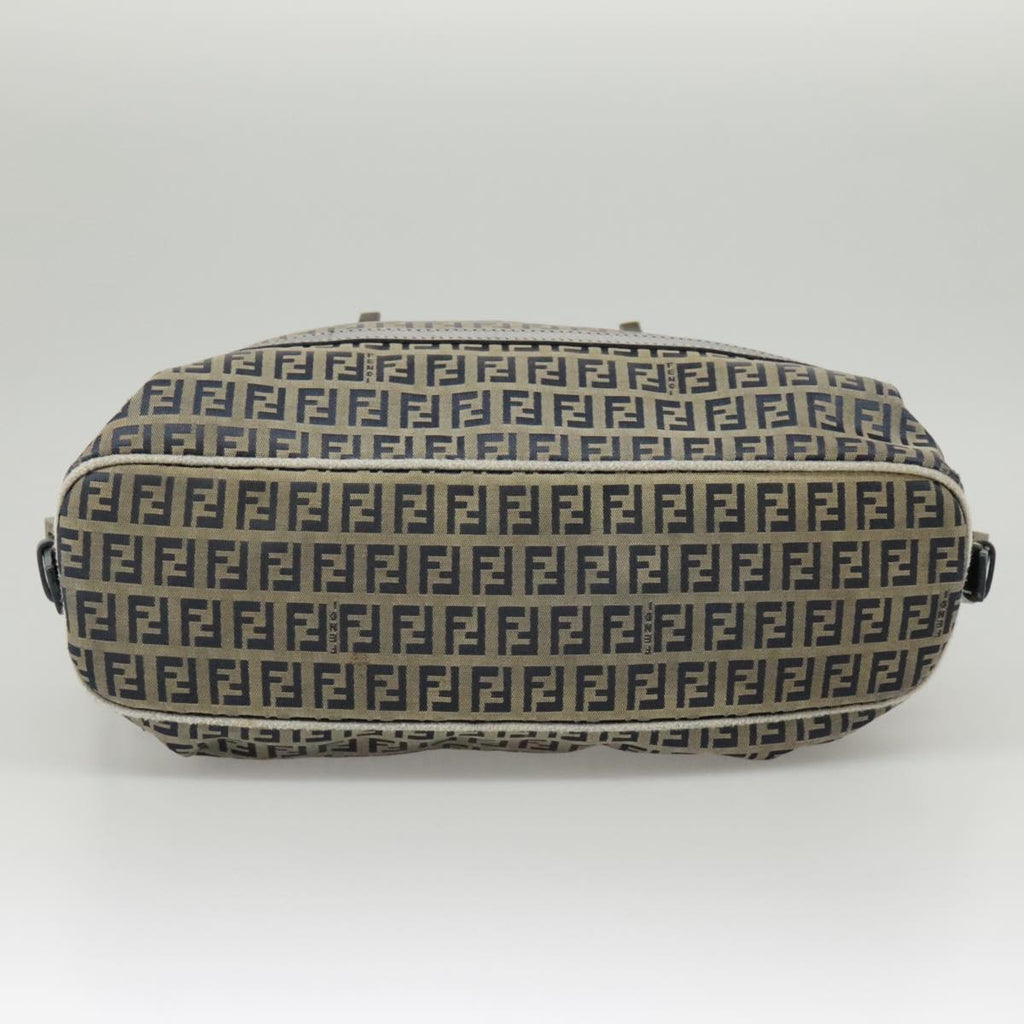 FENDI Zucchino Canvas Hand Bag Navy Silver 99666