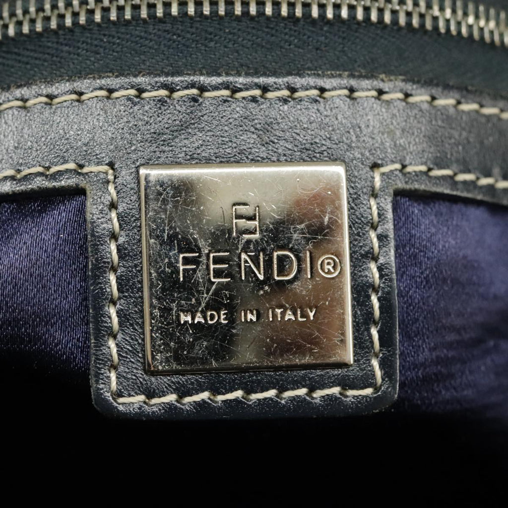 FENDI Zucchino Canvas Hand Bag Navy Silver 99666