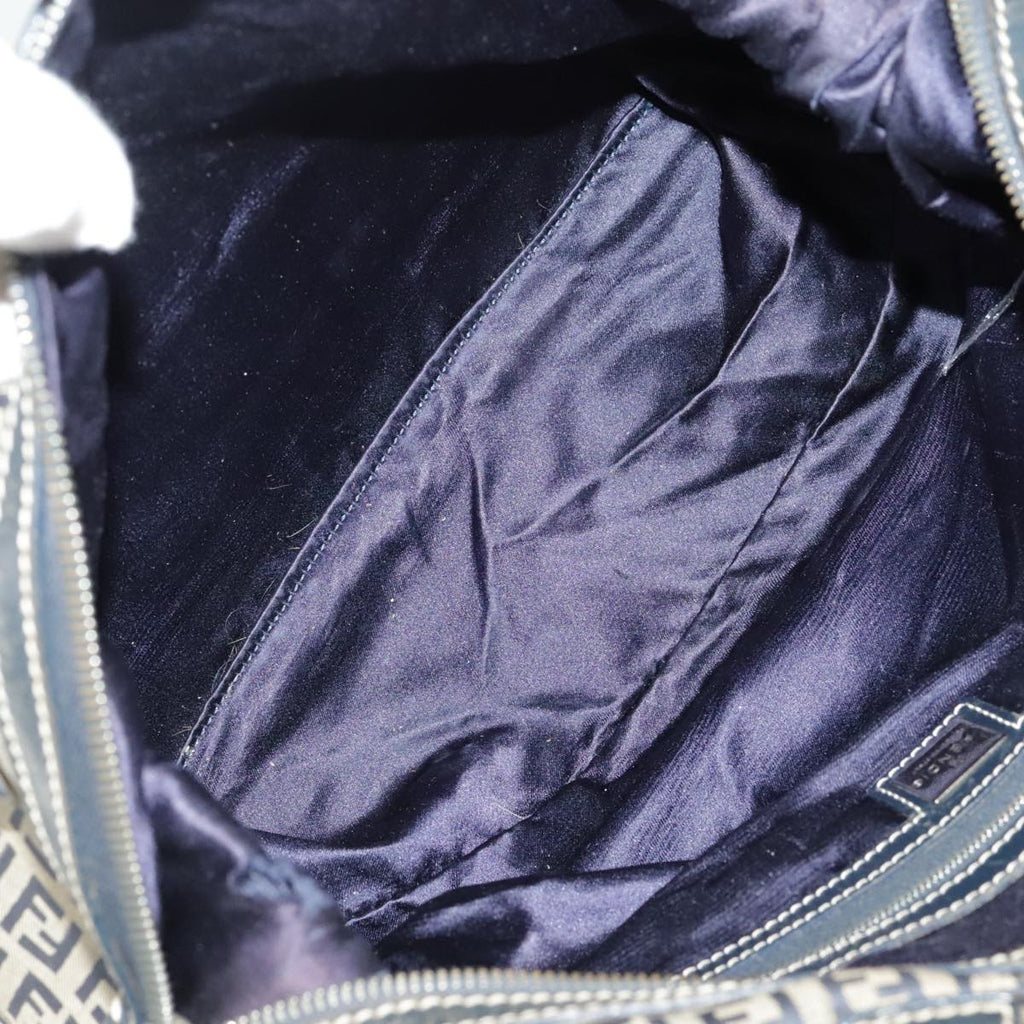 FENDI Zucchino Canvas Hand Bag Navy Silver 99666