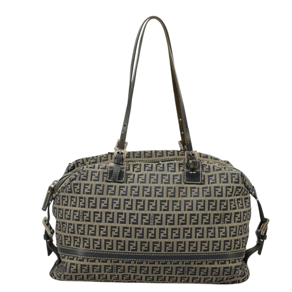 FENDI Zucchino Canvas Hand Bag Navy Silver 99666