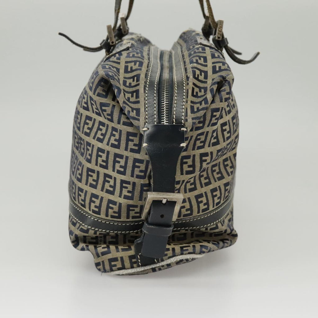 FENDI Zucchino Canvas Hand Bag Navy Silver 99666