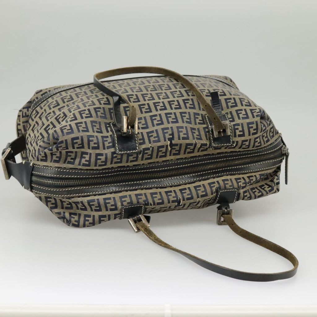 FENDI Zucchino Canvas Hand Bag Navy Silver 99666