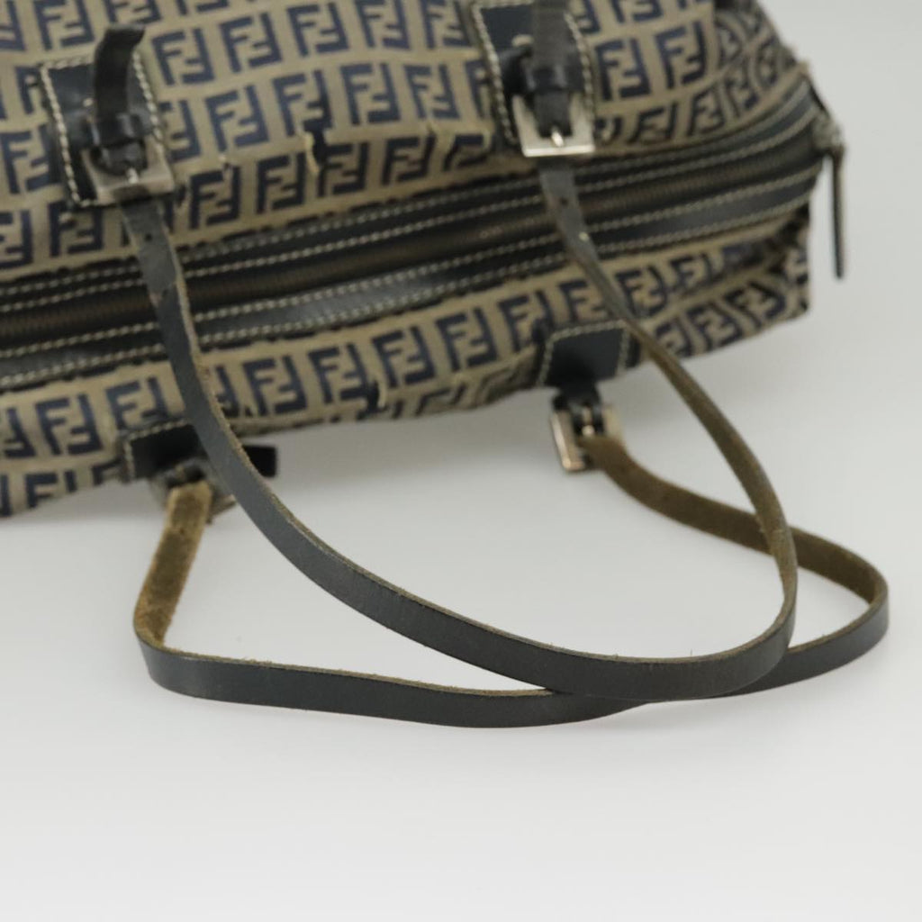 FENDI Zucchino Canvas Hand Bag Navy Silver 99666