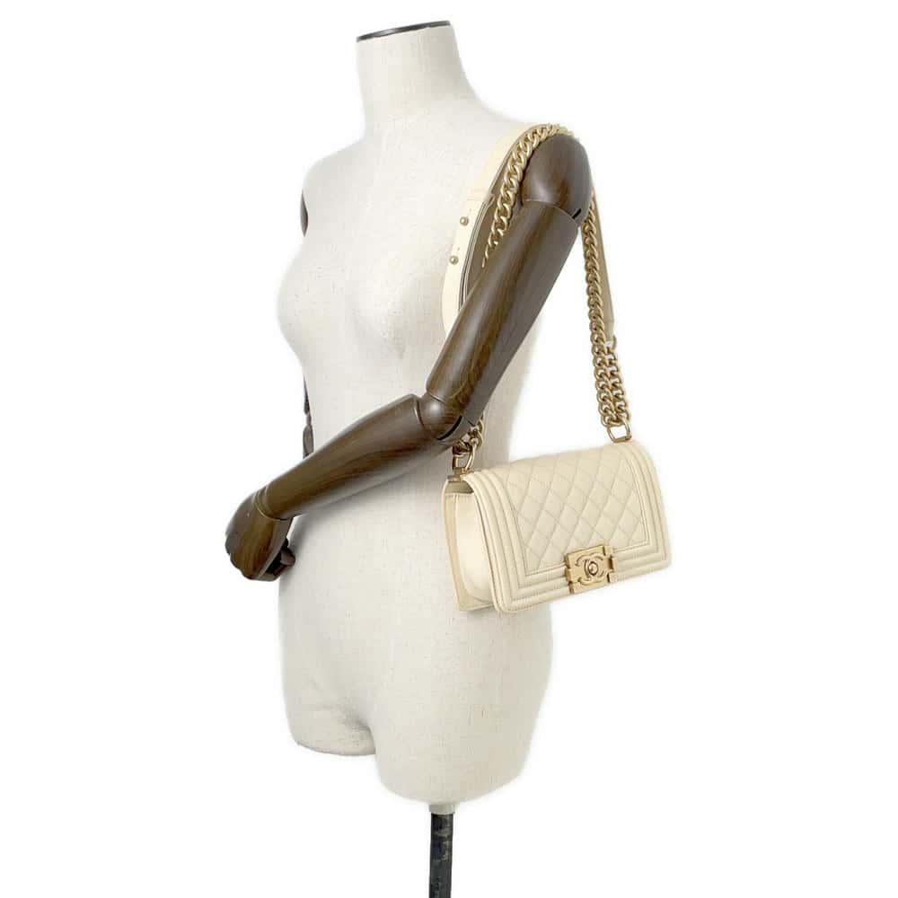 CHANEL Boy Chanel ChainShoulder Bag IvoryA67085 Caviar Leather Size 20