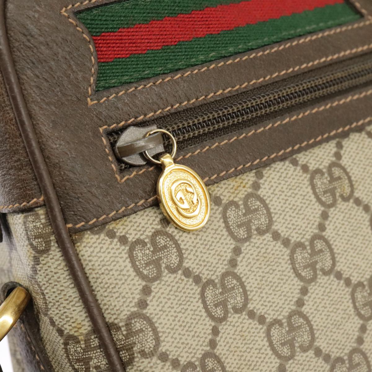 GUCCI GG Supreme Web Sherry Line Shoulder Bag PVC Beige 119 02 088 99670