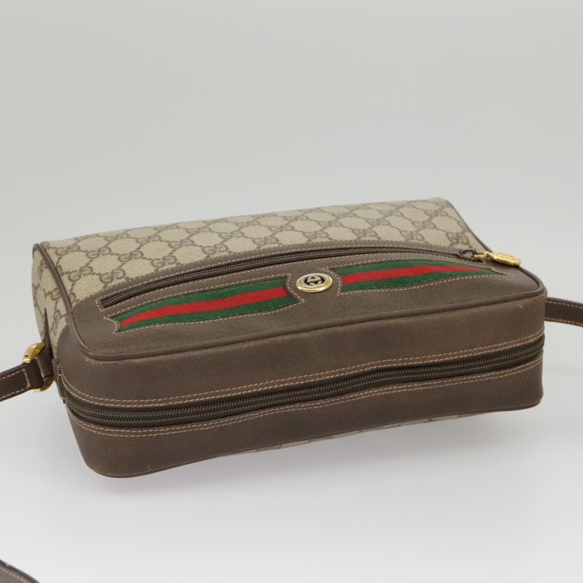 GUCCI GG Supreme Web Sherry Line Shoulder Bag PVC Beige 119 02 088 99670