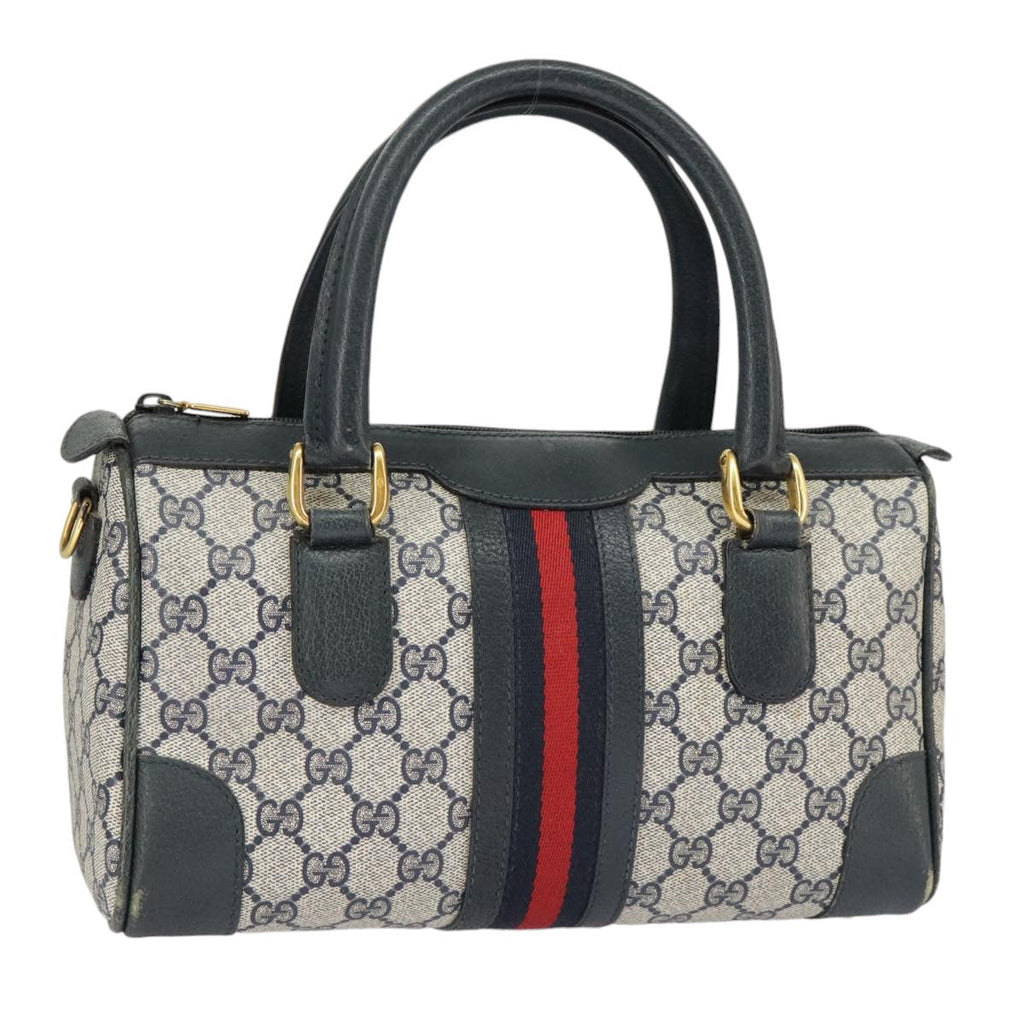 GUCCI GG Supreme Sherry Line Hand Bag PVC Navy Gold Red 002 39 0069 99687