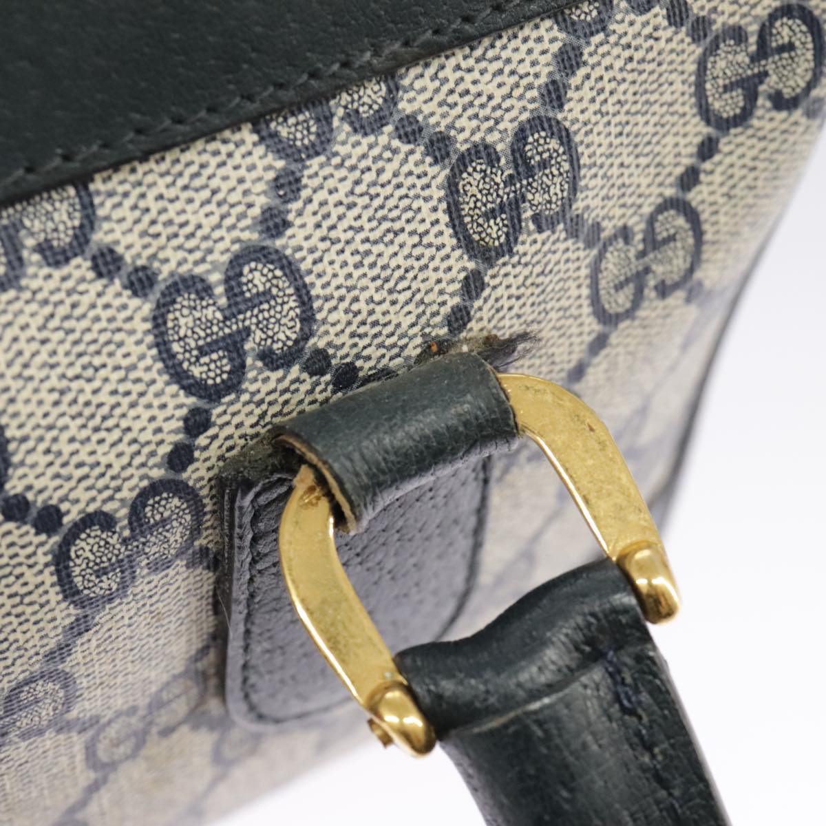 GUCCI GG Supreme Sherry Line Hand Bag PVC Navy Gold Red 002 39 0069 99687