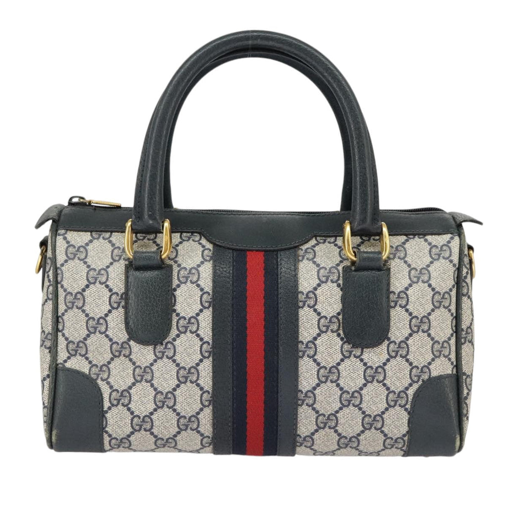 GUCCI GG Supreme Sherry Line Hand Bag PVC Navy Gold Red 002 39 0069 99687