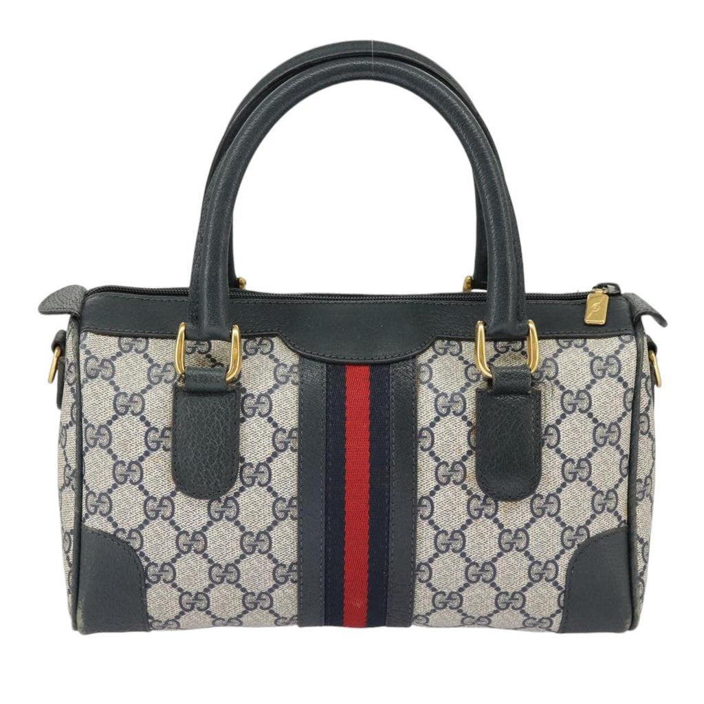 GUCCI GG Supreme Sherry Line Hand Bag PVC Navy Gold Red 002 39 0069 99687