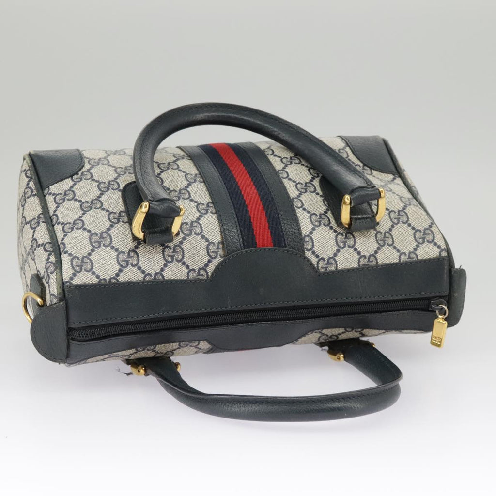 GUCCI GG Supreme Sherry Line Hand Bag PVC Navy Gold Red 002 39 0069 99687