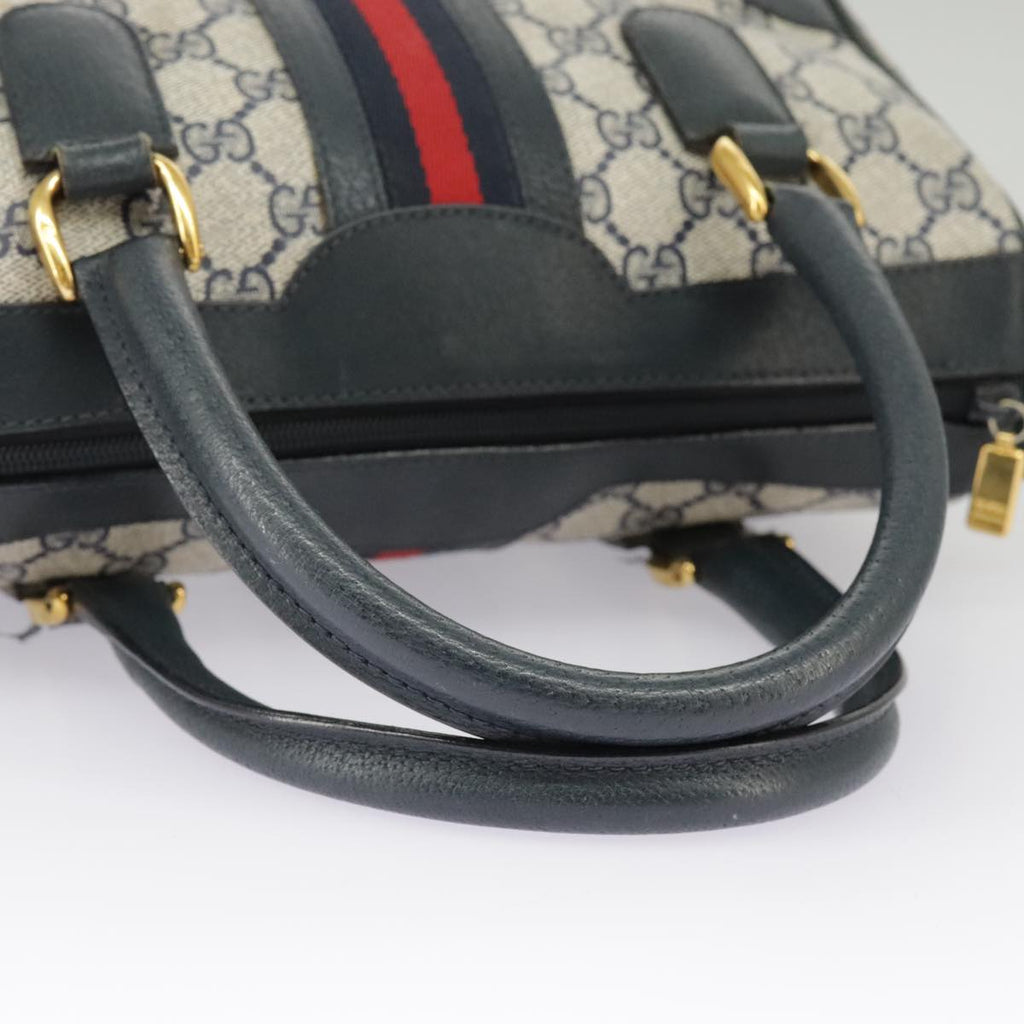 GUCCI GG Supreme Sherry Line Hand Bag PVC Navy Gold Red 002 39 0069 99687