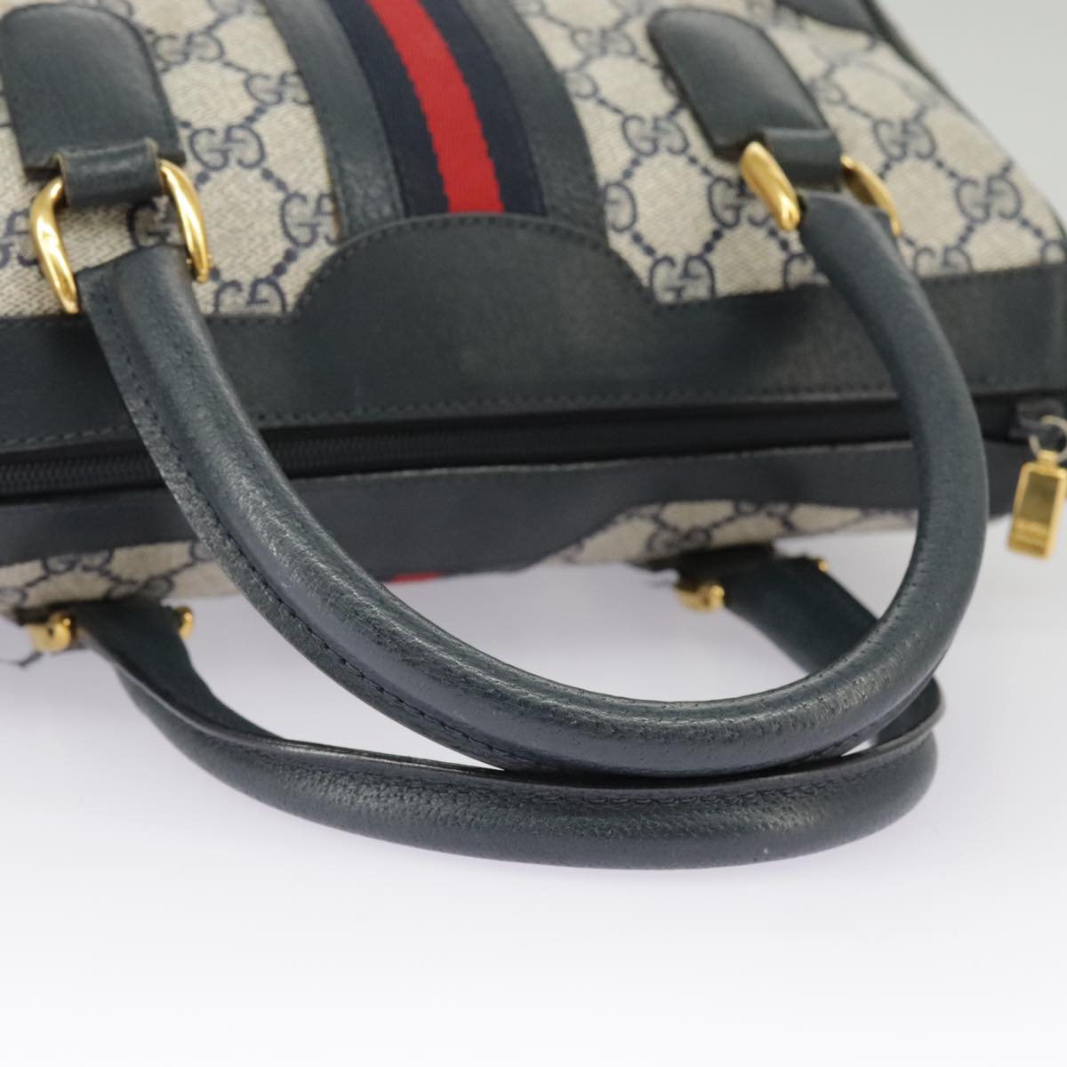 GUCCI GG Supreme Sherry Line Hand Bag PVC Navy Gold Red 002 39 0069 99687